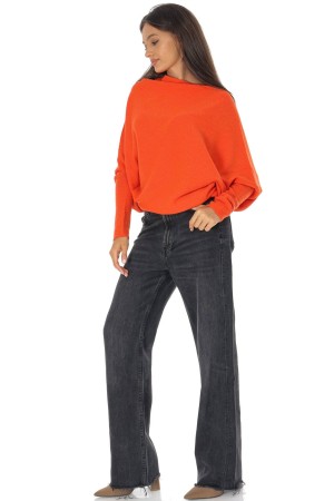 Cozy Women’s Sweater with Asymmetric Cut Orange BR2907 Cozy Women’s Sweater with Asymmetric Cut Orange BR2907