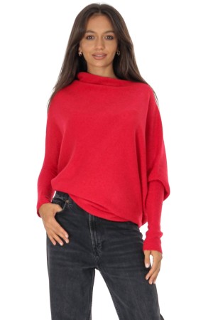 Cozy Women’s Sweater with Asymmetric Cut Red BR2906 Cozy Women’s Sweater with Asymmetric Cut Red BR2906
