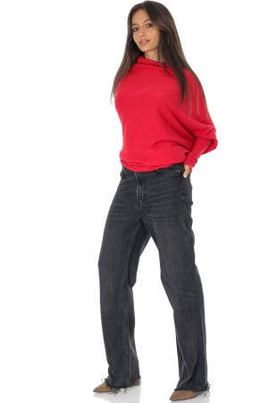Cozy Women’s Sweater with Asymmetric Cut Red BR2906 Cozy Women’s Sweater with Asymmetric Cut Red BR2906