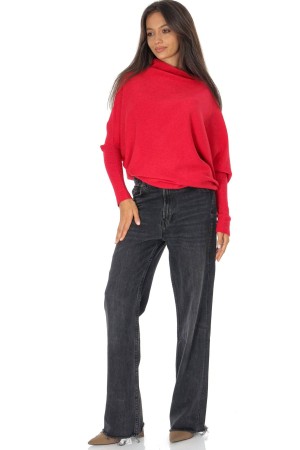 Cozy Women’s Sweater with Asymmetric Cut Red BR2906 Cozy Women’s Sweater with Asymmetric Cut Red BR2906