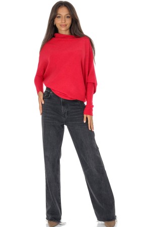 Cozy Women’s Sweater with Asymmetric Cut Red BR2906 Cozy Women’s Sweater with Asymmetric Cut Red BR2906