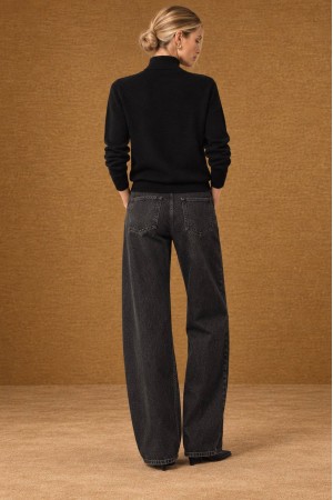 Black Relaxed Wool Blend Polo Neck Jumper - AIMELIA BR3035
