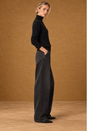 Black Relaxed Wool Blend Polo Neck Jumper - AIMELIA BR3035