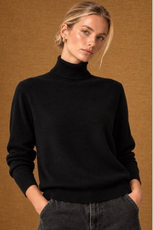Black Relaxed Wool Blend Polo Neck Jumper - AIMELIA BR3035