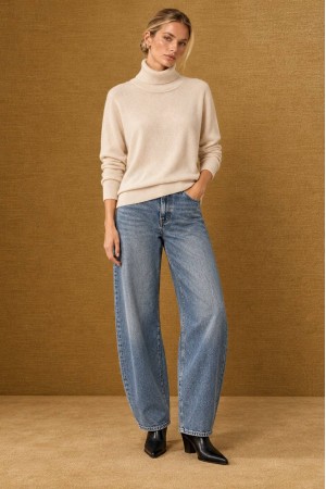 Cream Relaxed Wool Blend Polo Neck Jumper - AIMELIA BR3036