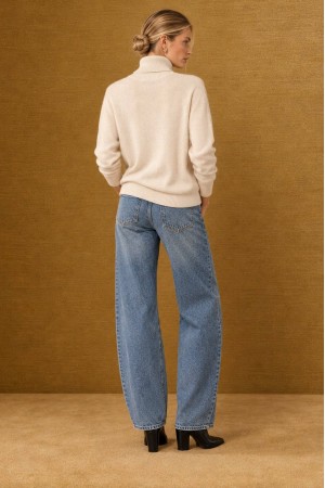 Cream Relaxed Wool Blend Polo Neck Jumper - AIMELIA BR3036