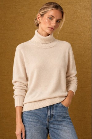 Cream Relaxed Wool Blend Polo Neck Jumper - AIMELIA BR3036