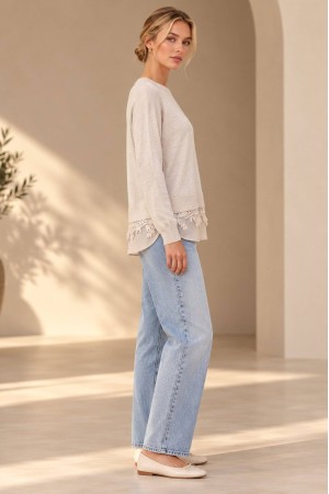 Cream Fine Knit Jumper with Satin and Lace Hem - AIMELIA BR2997 Cream Fine Knit Jumper with Satin and Lace Hem - AIMELIA BR2997