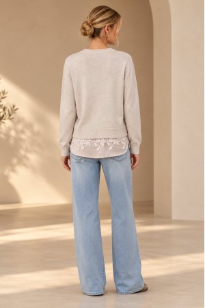 Cream Fine Knit Jumper with Satin and Lace Hem - AIMELIA BR2997 Cream Fine Knit Jumper with Satin and Lace Hem - AIMELIA BR2997