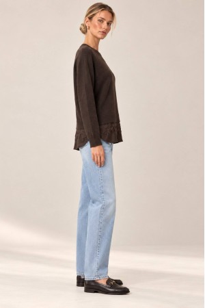 Brown Fine Knit Jumper with Satin and Lace Hem - AIMELIA BR2995