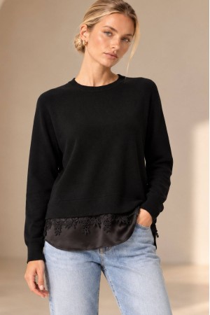 Black Fine Knit Jumper with Satin and Lace Hem - AIMELIA BR2994 Black Fine Knit Jumper with Satin and Lace Hem - AIMELIA BR2994