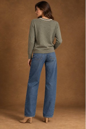 Dark Grey Pearl Detail Round Neck Jumper - AIMELIA BR3045 Dark Grey Pearl Detail Round Neck Jumper - AIMELIA BR3045
