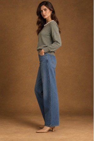 Dark Grey Pearl Detail Round Neck Jumper - AIMELIA BR3045 Dark Grey Pearl Detail Round Neck Jumper - AIMELIA BR3045