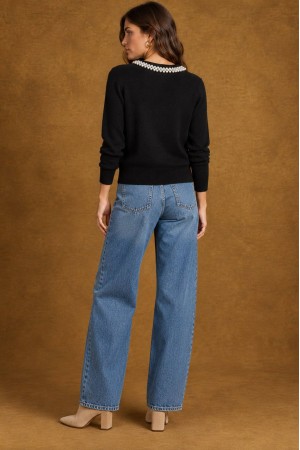 Black Pearl Detail Round Neck Jumper - AIMELIA BR3040 Black Pearl Detail Round Neck Jumper - AIMELIA BR3040