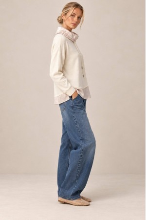 Cream Polo Neck Jumper with Sparkling Satin Hem - AIMELIA BR2989