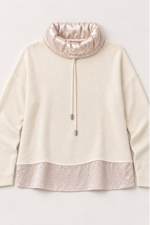 Cream Polo Neck Jumper with Sparkling Satin Hem - AIMELIA BR2989