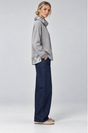 Grey Polo Neck Jumper with Sparkling Satin Hem - AIMELIA BR2987 Grey Polo Neck Jumper with Sparkling Satin Hem - AIMELIA BR2987