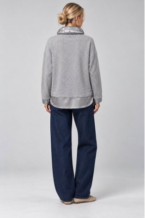 Grey Polo Neck Jumper with Sparkling Satin Hem - AIMELIA BR2987 Grey Polo Neck Jumper with Sparkling Satin Hem - AIMELIA BR2987