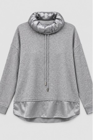 Grey Polo Neck Jumper with Sparkling Satin Hem - AIMELIA BR2987 Grey Polo Neck Jumper with Sparkling Satin Hem - AIMELIA BR2987