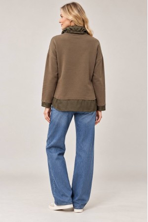 Khaki Polo Neck Jumper with Sparkling Satin Hem - AIMELIA BR2900