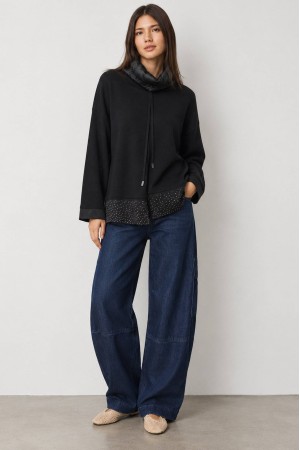 Black Polo Neck Jumper with Sparkling Satin Hem - AIMELIA BR2986 Black Polo Neck Jumper with Sparkling Satin Hem - AIMELIA BR2986