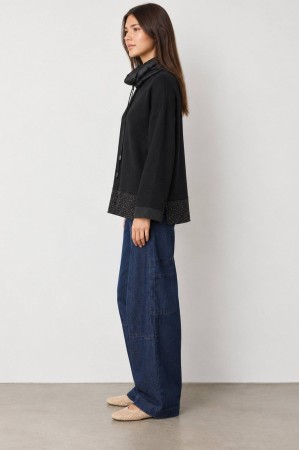 Black Polo Neck Jumper with Sparkling Satin Hem - AIMELIA BR2986 Black Polo Neck Jumper with Sparkling Satin Hem - AIMELIA BR2986
