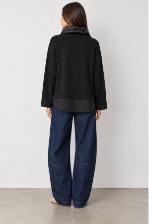 Black Polo Neck Jumper with Sparkling Satin Hem - AIMELIA BR2986 Black Polo Neck Jumper with Sparkling Satin Hem - AIMELIA BR2986