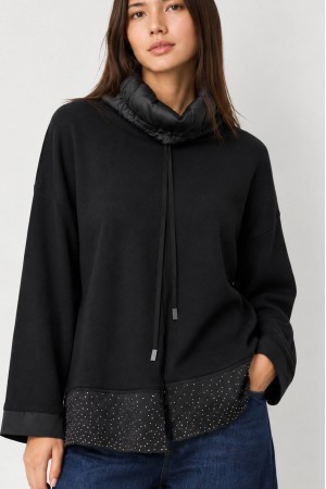 Black Polo Neck Jumper with Sparkling Satin Hem - AIMELIA BR2986 Black Polo Neck Jumper with Sparkling Satin Hem - AIMELIA BR2986