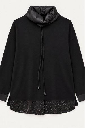 Black Polo Neck Jumper with Sparkling Satin Hem - AIMELIA BR2986 Black Polo Neck Jumper with Sparkling Satin Hem - AIMELIA BR2986