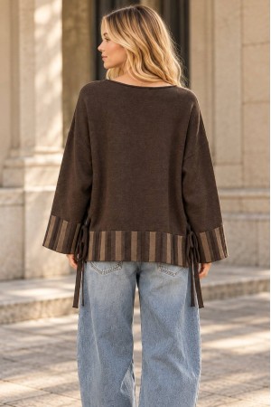 Brown Oversized High-Low Jumper with Side Ties - AIMELIA BR2991