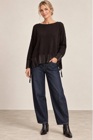 Black Oversized High-Low Jumper with Side Ties - AIMELIA BR2993