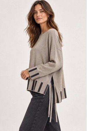 Taupe Oversized High-Low Jumper with Side Ties - AIMELIA BR2992