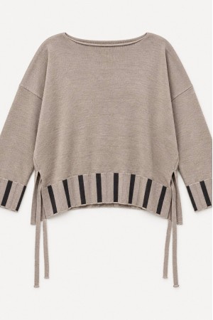 Taupe Oversized High-Low Jumper with Side Ties - AIMELIA BR2992