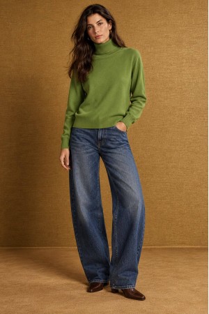 Green Soft Relaxed Polo Neck Jumper - AIMELIA BR3037