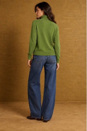 Green Soft Relaxed Polo Neck Jumper - AIMELIA BR3037