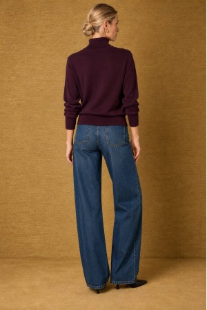 Burgundy Soft Relaxed Polo Neck Jumper - AIMELIA BR3038 Burgundy Soft Relaxed Polo Neck Jumper - AIMELIA BR3038