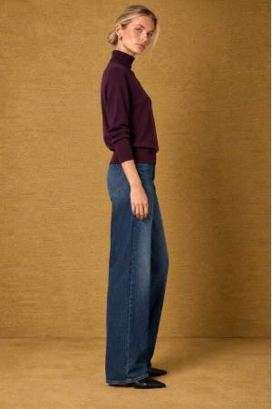 Burgundy Soft Relaxed Polo Neck Jumper - AIMELIA BR3038 Burgundy Soft Relaxed Polo Neck Jumper - AIMELIA BR3038