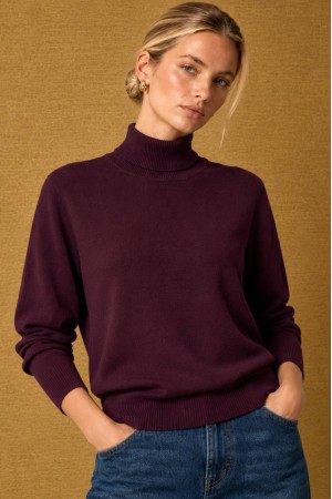 Burgundy Soft Relaxed Polo Neck Jumper - AIMELIA BR3038 Burgundy Soft Relaxed Polo Neck Jumper - AIMELIA BR3038