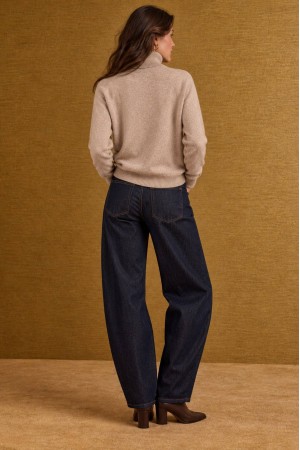 Beige Soft Relaxed Polo Neck Jumper - AIMELIA BR3039