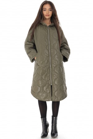 Quilted coat Aimelia JR580 in khaki with an attached hood.