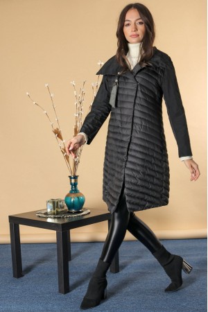 Quilted coat with an accessory , Black, Aimelia JR630