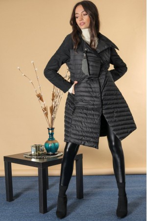 Quilted coat with an accessory , Black, Aimelia JR630