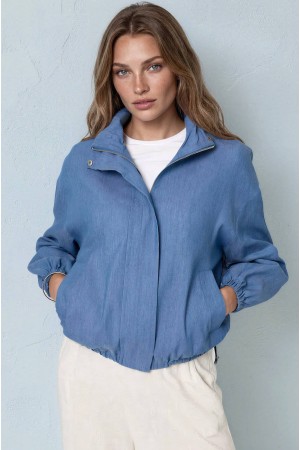 Relaxed High Neck Jacket in Denim Blue Roh JR689 Relaxed High Neck Jacket in Denim Blue Roh JR689