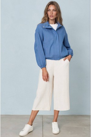 Relaxed High Neck Jacket in Denim Blue Roh JR689 Relaxed High Neck Jacket in Denim Blue Roh JR689