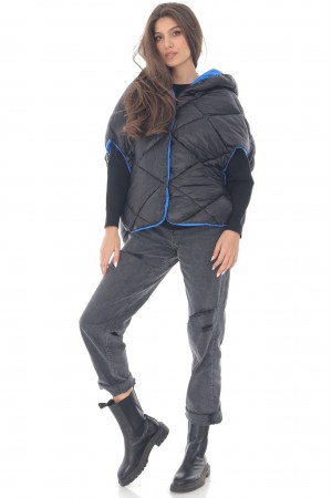 Reversible gilet,Aimelia Jr554, in Black and Blue, in an oversized cut.