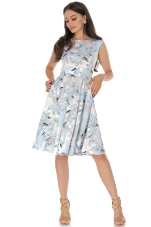 Floral Fit and Flare Dress in Blue with Practical Pockets – Everyday Elegance