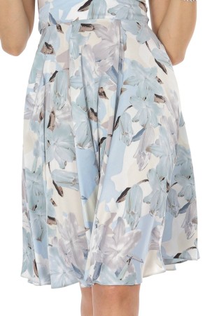Floral Fit and Flare Dress in Blue with Practical Pockets – Everyday Elegance