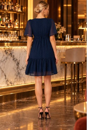 Navy Flutter Sleeve Chiffon Midi Dress - AIMELIA DR4882