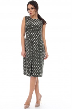 Sleeveless midi dress, Aimelia Dr2808, in khaki,with a contrasting print.