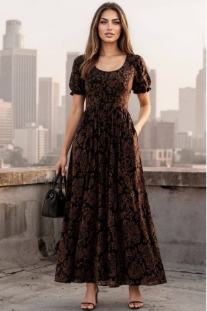 Women’s Printed Maxi Dress with Short Sleeves  DR4852